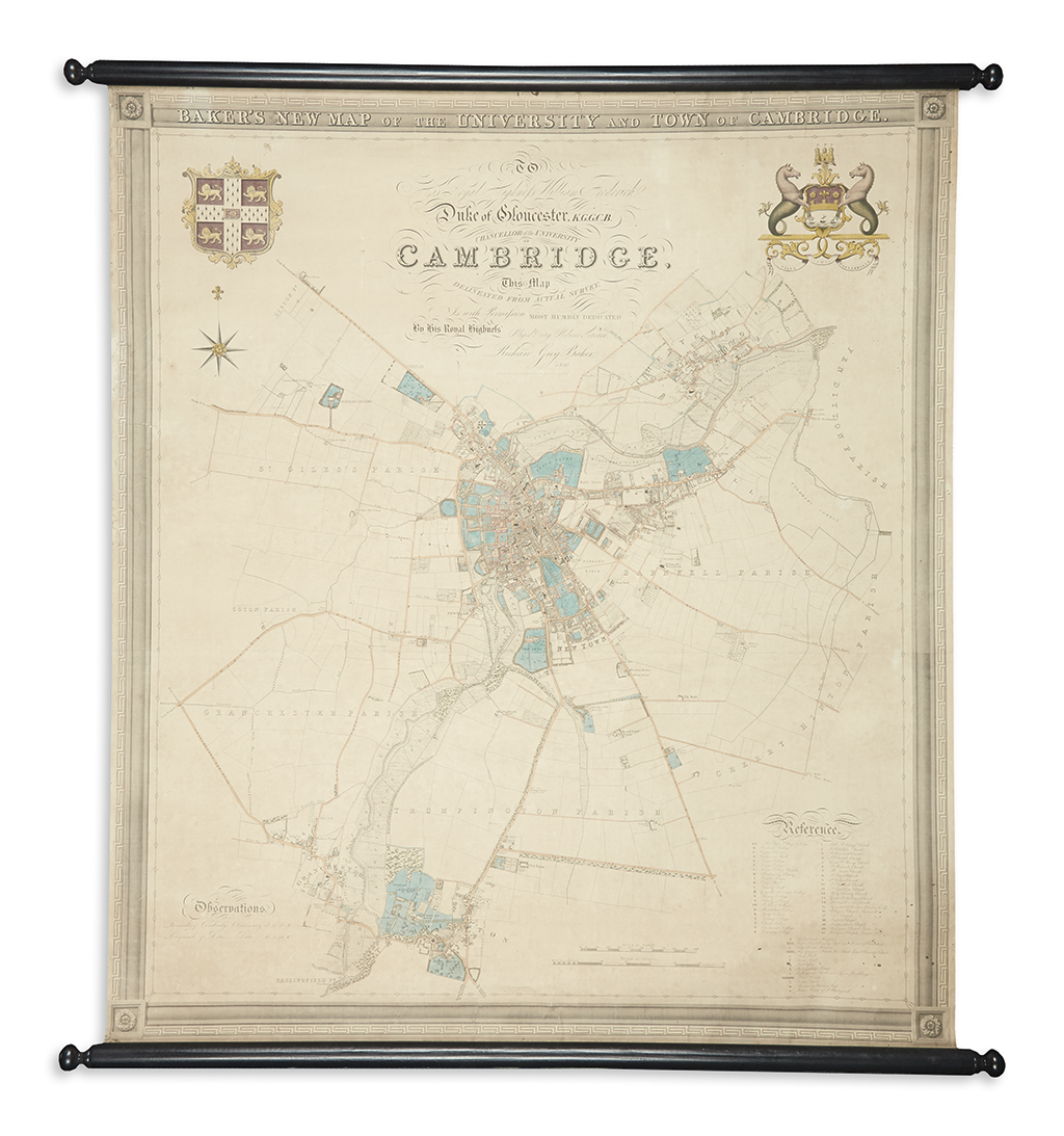 BAKER, RICHARD GREY. Bakers New Map of the University and Town of Cambridge.